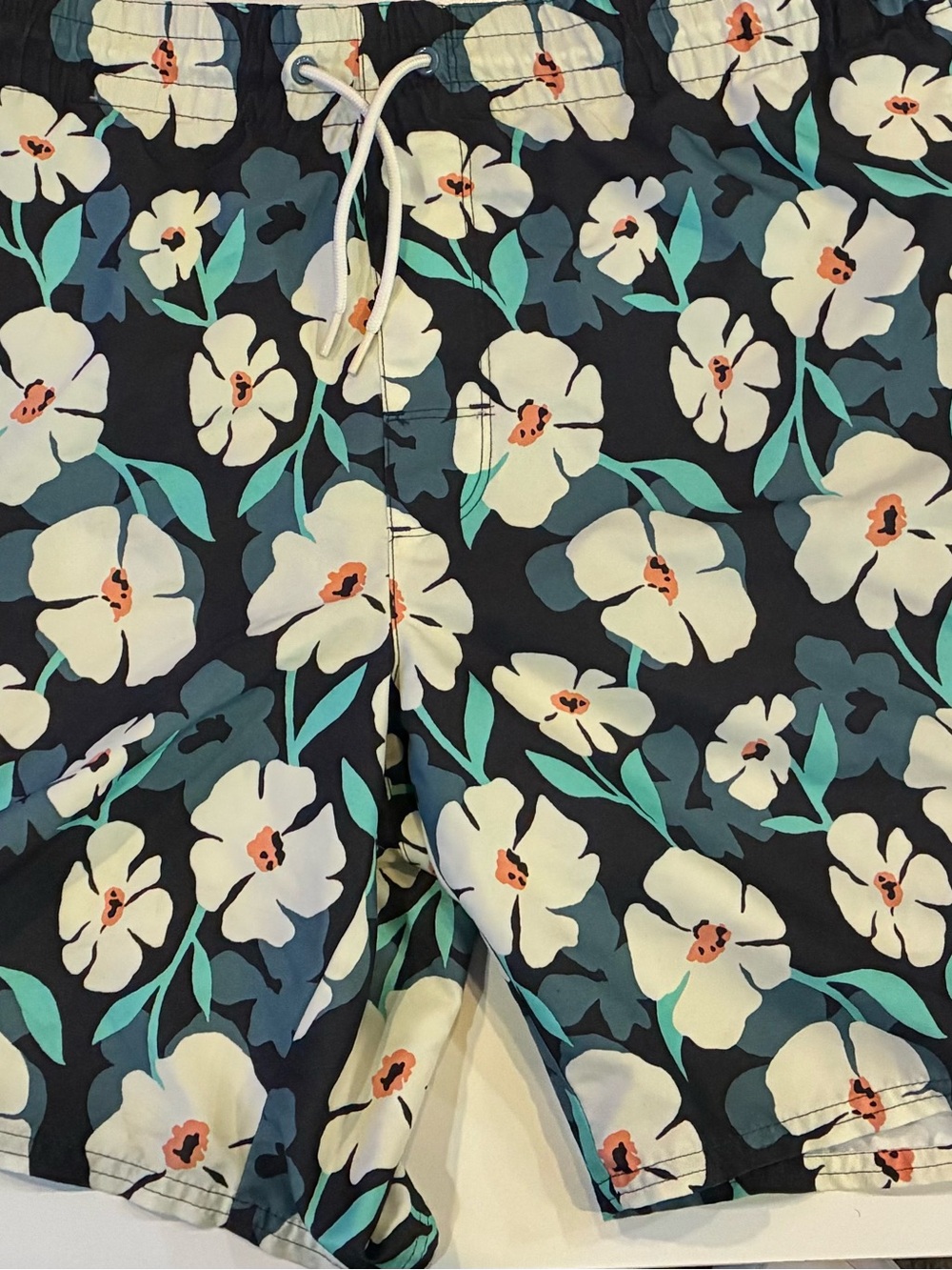 Old Navy Navy Floral Swim Shorts with Teal Accents